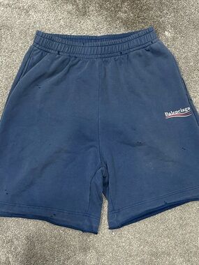 Balenciaga Distressed Blue Sweat Shorts